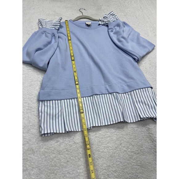 Anthropologie Maeve Twofer Sweatshirt Blue Striped Trim Preppy Comfy Size XL New - Picture 4 of 10
